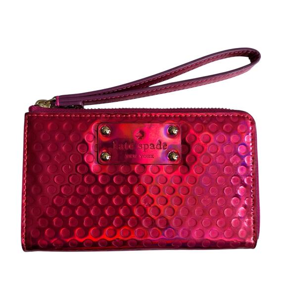Kate Spade Pink Beale Street Catarina Wristlet Metallic Patent Wallet Polka Dot - Picture 1 of 7